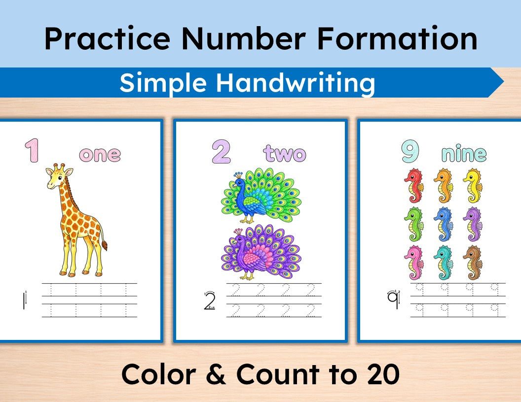 Animal Alphabet and Numbers Workbook:  Color, Count, Trace and Write