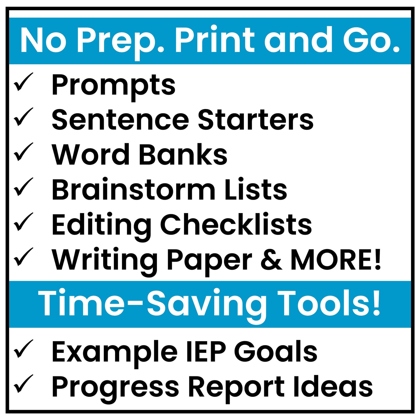 no prep writing curriculum with example IEP goals for written expression